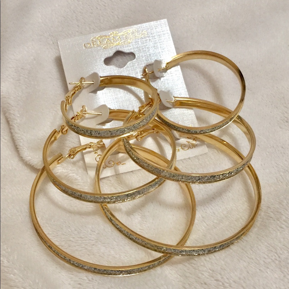 Silver glitter gold metal earrings 3 pairs new